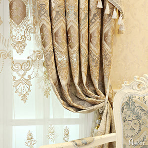 Anvige Home Textile Luxury Curtain ANVIGE European Luxury Embroidered,Customized Valance,Blackout Window Curtains For Living Room