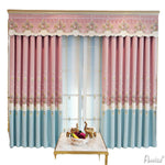 Anvige Home Textile Luxury Curtain ANVIGE European Pink and Light Blue Embroidered Curtain With Valance,Custom Made Blackout Window Drapes For Living Room