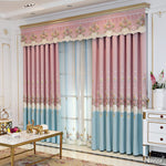 Anvige Home Textile Luxury Curtain ANVIGE European Pink and Light Blue Embroidered Curtain With Valance,Custom Made Blackout Window Drapes For Living Room