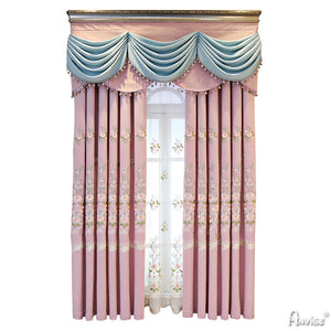 Anvige Home Textile Luxury Curtain ANVIGE European Pink Color Emboirdered Curtains Luxury Valance,Custom Made Blackout Window Drapes For Living Room