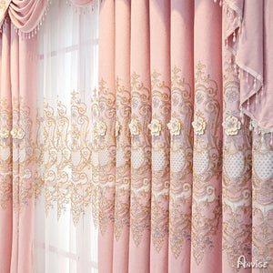 Anvige Home Textile Luxury Curtain ANVIGE European Pink Embossed Curtain With Valance,Custom Made Blackout Window Drapes For Living Room