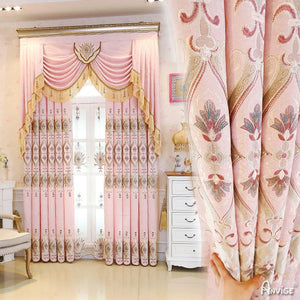 ANVIGE European Pink Embroidered Bedroom Living Room Curtains High Quality Valance,Blackout and Sheer Window Curtain With Grommet Top,52''Wx84''L,1 Panel