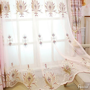 ANVIGE European Pink Embroidered Bedroom Living Room Curtains High Quality Valance,Blackout and Sheer Window Curtain With Grommet Top,52''Wx84''L,1 Panel