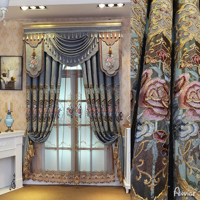 Anvige Home Textile Luxury Curtain ANVIGE European Retro Embroidered Curtains,Customized Valance,Window Treatment For Living Room
