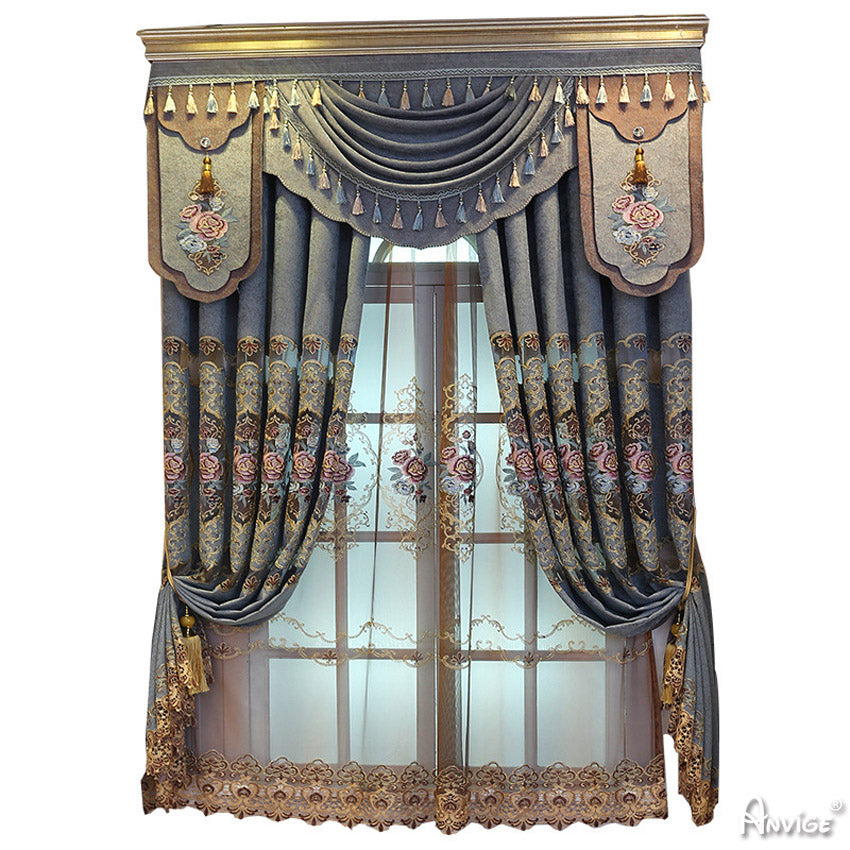 Anvige Home Textile Luxury Curtain ANVIGE European Retro Embroidered Curtains,Customized Valance,Window Treatment For Living Room