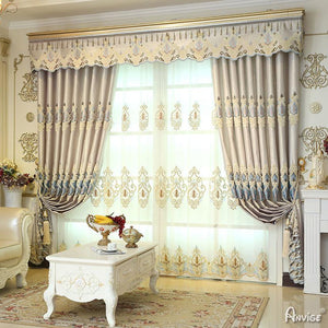 ANVIGE European Roral Beige Embroidered Valance,Blackout and Sheer Window Curtain With Grommet Top,52''Wx84''L,1 Panel