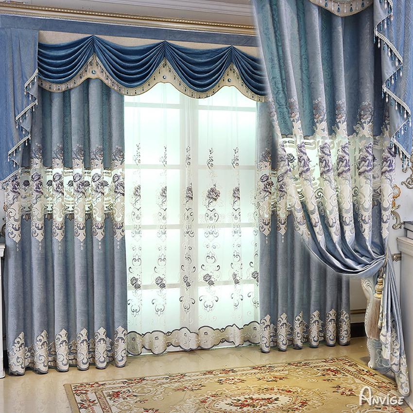 ANVIGE European Roral Flower Embroidered Blackout Curtains High Quality Valance,Blackout and Sheer Window Curtain With Grommet Top,52''Wx84''L,1 Panel
