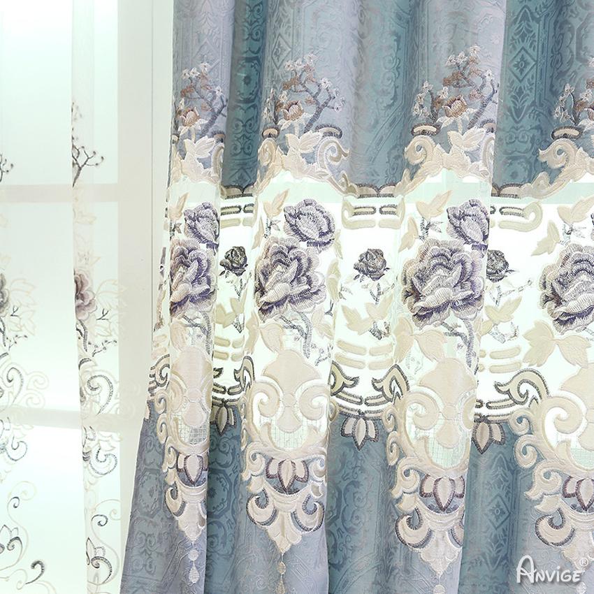 ANVIGE European Roral Flower Embroidered Blackout Curtains High Quality Valance,Blackout and Sheer Window Curtain With Grommet Top,52''Wx84''L,1 Panel