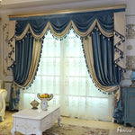 ANVIGE European Roral Luxury Vlevet Beige and Blue Curtains High Quality Valance,Blackout and Sheer Window Curtain With Grommet Top,52''Wx84''L,1 Panel