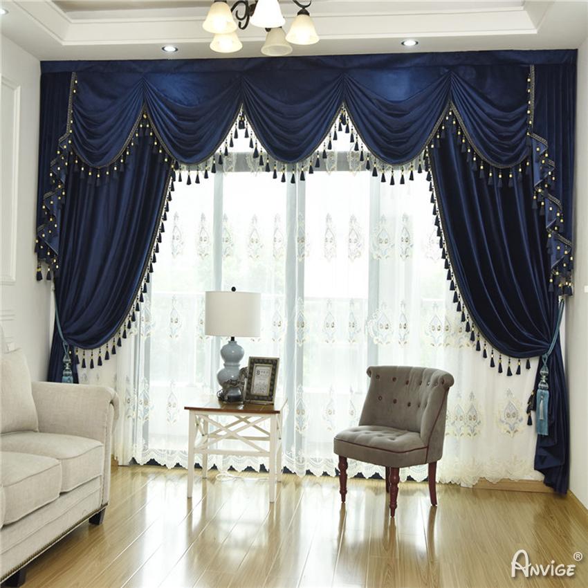 ANVIGE European Soft Feeling Dark Blue Curtains High Quality Valance,Blackout and Sheer Window Curtain With Grommet Top,52''Wx84''L,1 Panel