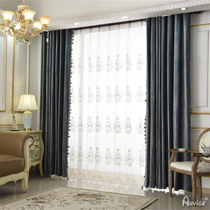 ANVIGE European Soft Feeling Grey Color Curtains High Quality Valance,Blackout and Sheer Window Curtain With Grommet Top,52''Wx84''L,1 Panel