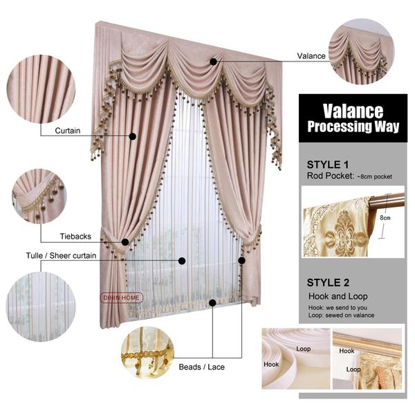 Anvige Home Textile Luxury Curtain ANVIGE Fashion Beige Embroidered Curtains,Customized Valance,Window Treatment For Living Room