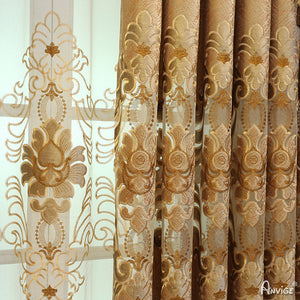 Anvige Home Textile Luxury Curtain ANVIGE Fashion Coffee Color Embroidered Curtains Luxury Valance,Custom Made Blackout Window Drapes For Living Room