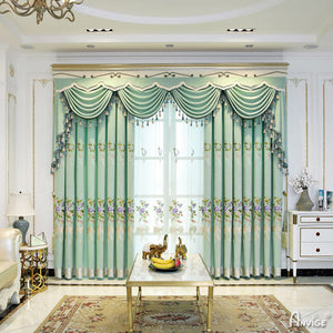 Anvige Home Textile Luxury Curtain ANVIGE Fashion Green Embroidered Curtains,Customized Valance,Window Treatment For Living Room