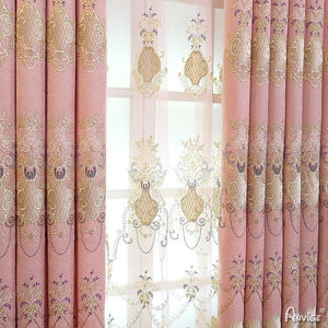 Anvige Home Textile Luxury Curtain ANVIGE Fashion Pink Color Emboirdered Curtains Luxury Valance,Custom Made Blackout Window Drapes For Living Room
