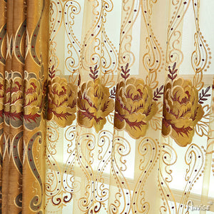 Anvige Home Textile Luxury Curtain ANVIGE Golden Color Velvet Fabric Emboridered Curtains,Customized Valance,Window Treatment For Living Room