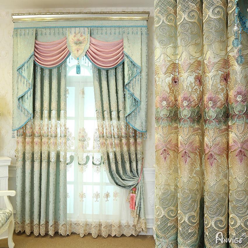 ANVIGE High Grade Embroidered Curtains for Living Room Customized Valance,Blackout and Sheer Window Curtain With Grommet Top,52''Wx84''L,1 Panel