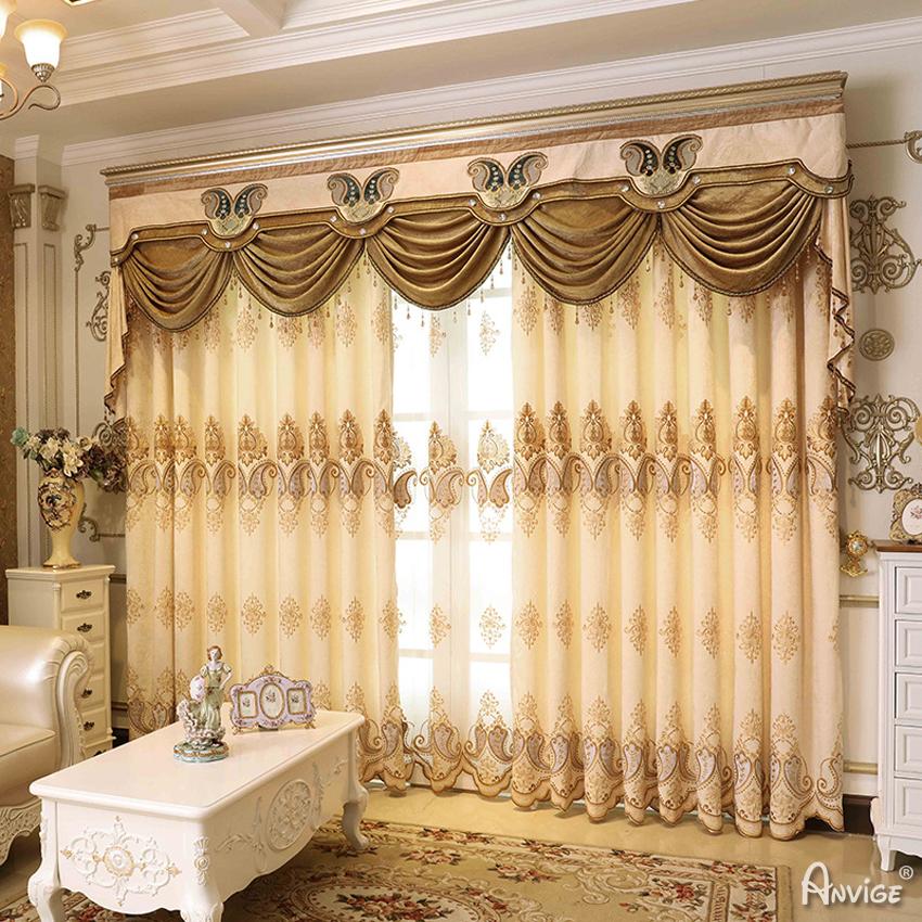 ANVIGE Jacquard European Embroidery Curtains for Living Room Customized Valance,Blackout and Sheer Window Curtain With Grommet Top,52''Wx84''L,1 Panel
