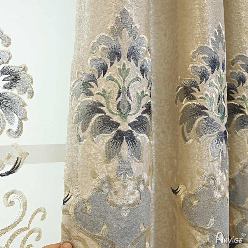 Anvige Home Textile Luxury Curtain ANVIGE Luxury Beige Color Embroidered,Customized Valance,Blackout Window Curtains For Living Room