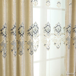 Anvige Home Textile Luxury Curtain ANVIGE Luxury Beige Color Embroidered,Customized Valance,Blackout Window Curtains For Living Room