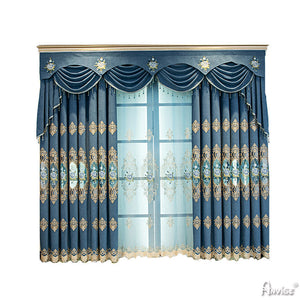Anvige Home Textile Luxury Curtain ANVIGE Luxury Blue Embroidered Valance,Custom Made Blackout Window Curtains For Living Room