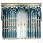 Anvige Home Textile Luxury Curtain ANVIGE Luxury Blue Flower Embroidered Curtain With Valance,Custom Made Blackout Window Drapes For Living Room