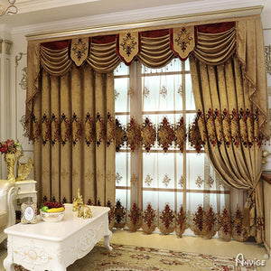 Anvige Home Textile Luxury Curtain ANVIGE Luxury Coffee Color Embroidered Valance,Custom Made Blackout Window Curtains For Living Room