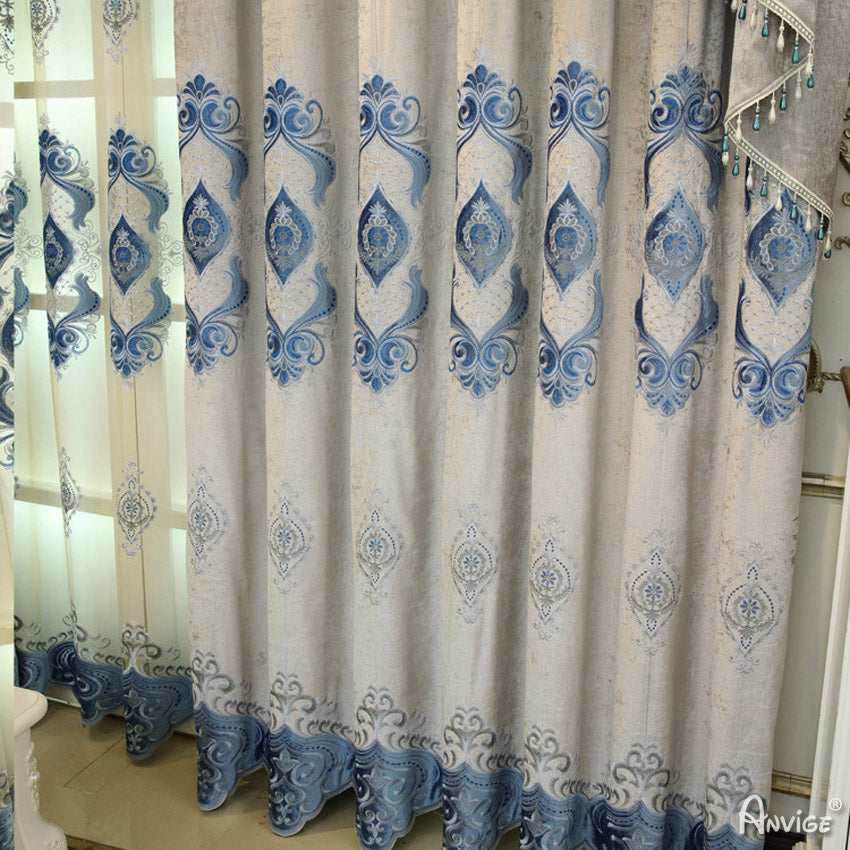 Anvige Home Textile Luxury Curtain ANVIGE Luxury Embroidered Curtain With Valance,Custom Made Blackout Window Drapes For Living Room