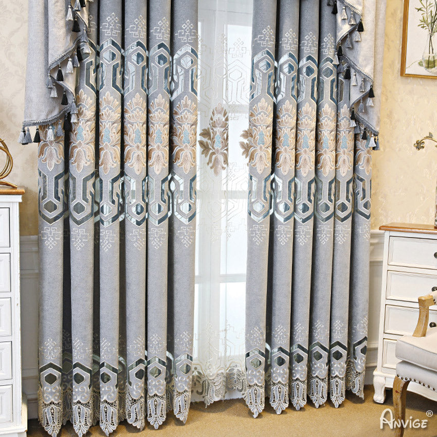 Anvige Home Textile Luxury Curtain ANVIGE Luxury Geometric Chenille Fabric Emboridered Curtains,Customized Valance,Window Treatment For Living Room