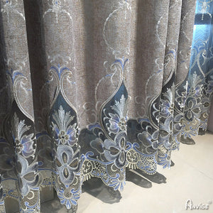Anvige Home Textile Luxury Curtain ANVIGE Luxury Grey Chenille Fabric Emboridered Curtains,Customized Valance,Window Treatment For Living Room