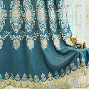 Anvige Home Textile Luxury Curtain ANVIGE Luxury Thickening Blue Embroidered,Customized Valance,Blackout Window Curtains For Living Room
