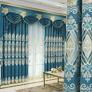 Anvige Home Textile Luxury Curtain ANVIGE Luxury Thickening Blue Embroidered,Customized Valance,Blackout Window Curtains For Living Room