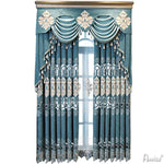 Anvige Home Textile Luxury Curtain ANVIGE New Arrival Blue Geometric Embroidered Curtains,Customized Valance,Window Treatment For Living Room