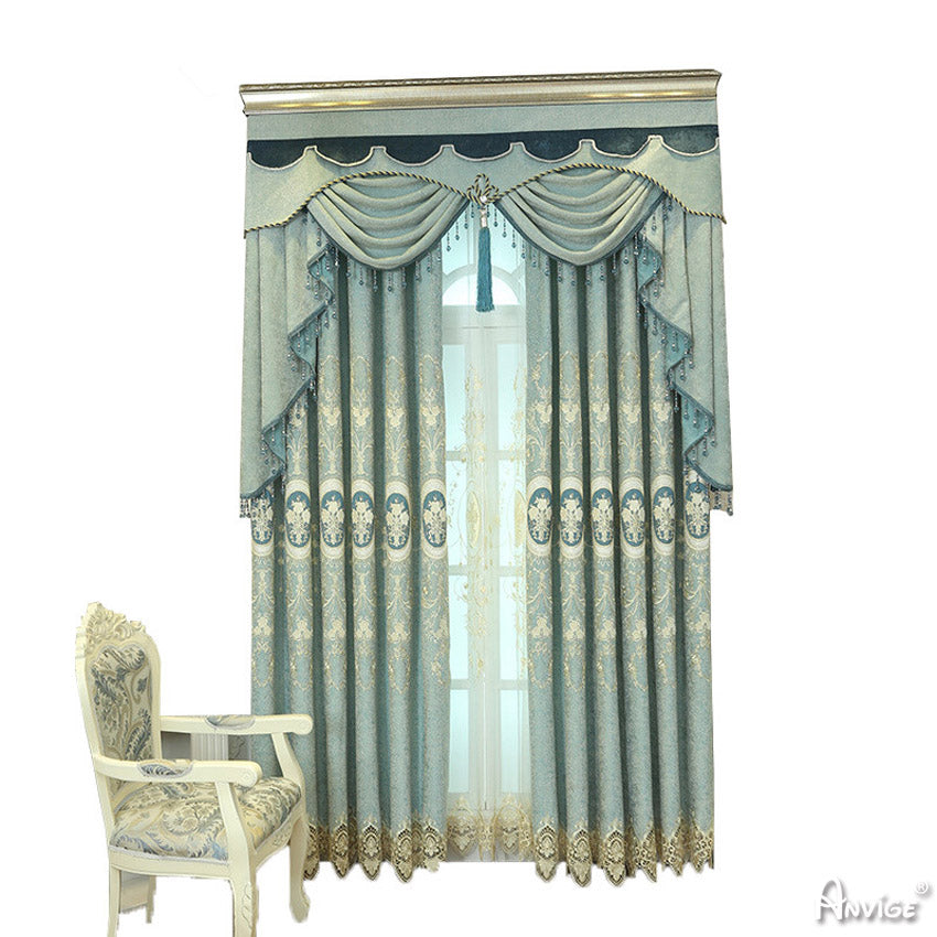 Anvige Home Textile Luxury Curtain ANVIGE New Arrival Embroidered Curtain With Valance,Custom Made Blackout Window Drapes For Living Room