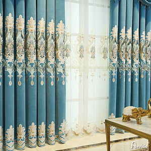 Anvige Home Textile Luxury Curtain ANVIGE New Blue Embroidered Curtains,Customized Valance,Window Treatment For Living Room