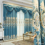 Anvige Home Textile Luxury Curtain ANVIGE New Blue Embroidered Curtains,Customized Valance,Window Treatment For Living Room
