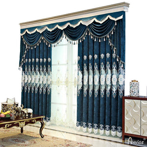 ANVIGE Pastoral Blue Color Embroidered Customized Curtains Luxury Valance,Blackout and Sheer Window Curtain With Grommet Top,52''Wx84''L,1 Panel