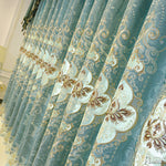 Anvige Home Textile Luxury Curtain ANVIGE Pastoral Blue Green Flowers Embroidered Curtain With Valance,Custom Made Blackout Window Drapes For Living Room