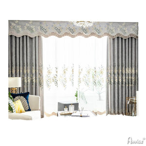 ANVIGE Pastoral Embossed Embroidered Curtains For the Living Room Customized Valance,Blackout and Sheer Window Curtain With Grommet Top,52''Wx84''L,1 Panel