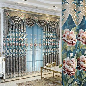 Anvige Home Textile Luxury Curtain ANVIGE Pastoral Flowers Embroidered,Customized Valance,Blackout Window Curtains For Living Room