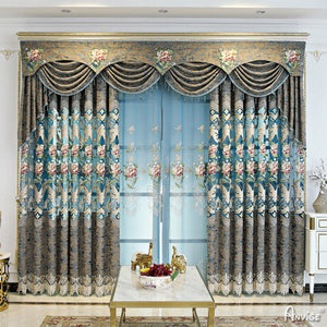 Anvige Home Textile Luxury Curtain ANVIGE Pastoral Flowers Embroidered,Customized Valance,Blackout Window Curtains For Living Room