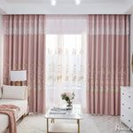 Anvige Home Textile Luxury Curtain ANVIGE Pastoral Pink Flowers Embroidered Curtain With Valance,Custom Made Blackout Window Drapes For Living Room