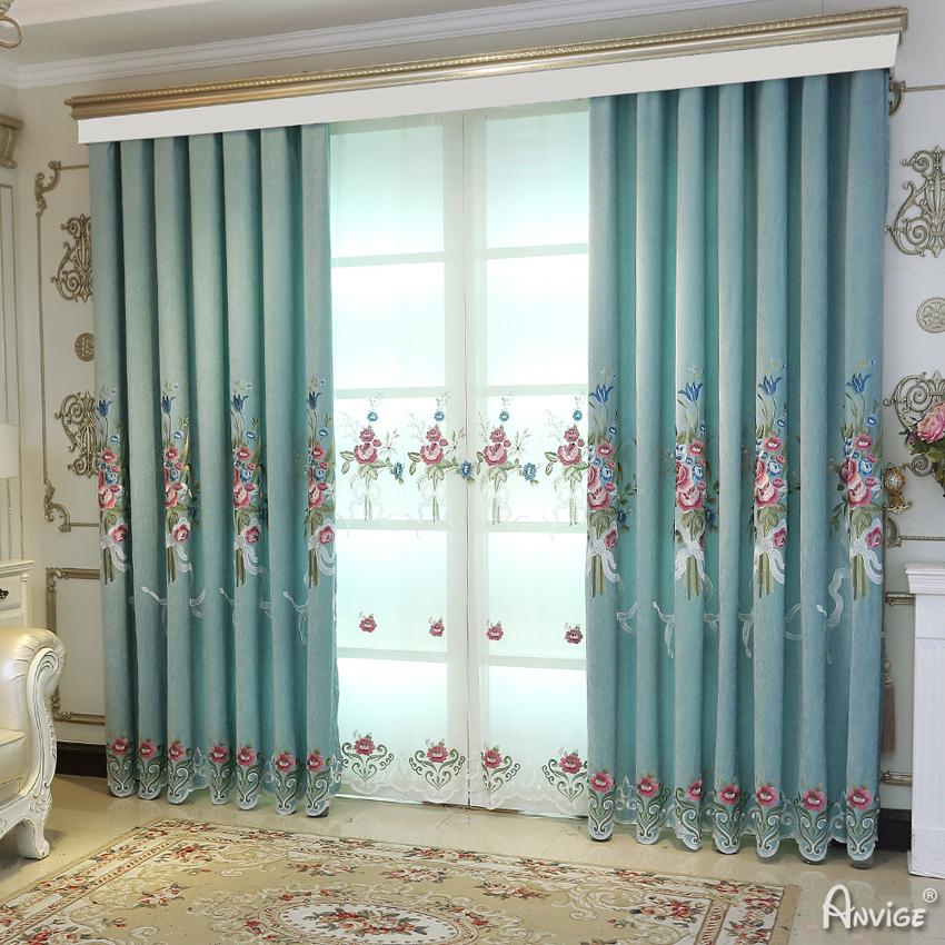 ANVIGE Pastoral Red and Blue Flowers High Quality Embroidered Curtains Luxury Valance,Blackout and Sheer Window Curtain With Grommet Top,52''Wx84''L,1 Panel