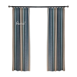 ANVIGE Cotton Linen Gradient Blue Printed,Grommet Window Curtain Blackout Curtains For Living Room,52''Wx63''L,1 Panel