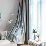 ANVIGE Cotton Linen Gradient Blue Printed,Grommet Window Curtain Blackout Curtains For Living Room,52''Wx63''L,1 Panel