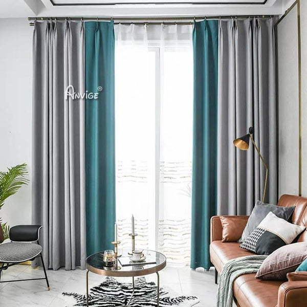 Anvige Modern 2 Colors Printed Curtains Grommet Window Curtain Blackou Home Textile