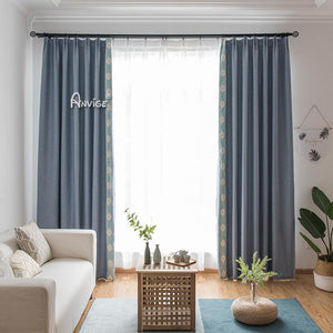 ANVIGE Modern Blue Color Curtains With Lace,Grommet Window Curtain Blackout Curtains For Living Room,52''Wx63''L,1 Panel