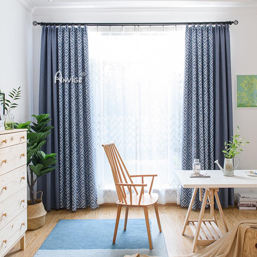 ANVIGE Modern Blue Color Geometric,Grommet Window Curtain Blackout Curtains For Living Room,52''Wx63''L,1 Panel