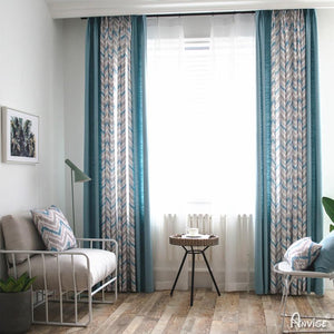 ANVIGE Modern Blue Color Geometric Waves,Grommet Window Curtain Blackout Curtains For Living Room,52''Wx63''L,1 Panel