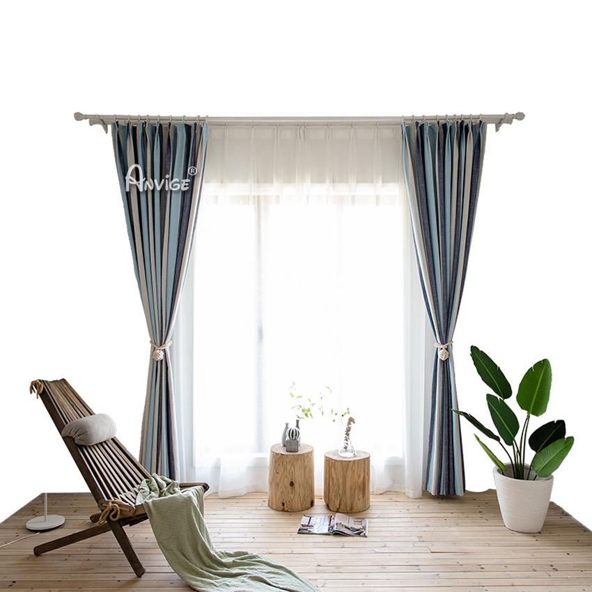 ANVIGE Modern Cotton Linen Colorful Striped Curtains,Grommet Window Curtain Blackout Curtains For Living Room,52''Wx63''L,1 Panel